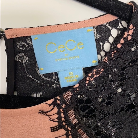 Peach 3/4 sleeve Dress with Black Lace Detailing - Picture 4 of 4